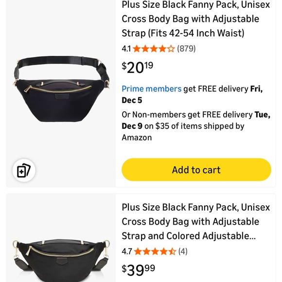 NWOT Pulassi Plus Size Black Fanny Pack, Unisex Cross Body Bag Black Gold Travel - Picture 8 of 8